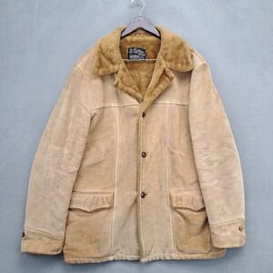 Vintage Sears The Leather Shop Suede Rancher Jacket Tan Sherpa Lined 46 XL Tall